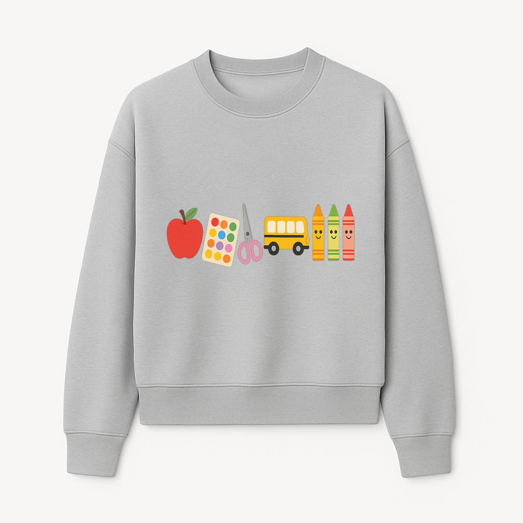 Colorful Kids' School Supplies Wall Art D cor - Apple, Crayons, Scissors & Bus - Classroom or Playroom Decoration - Sweatshirt 1758093361294.jpg