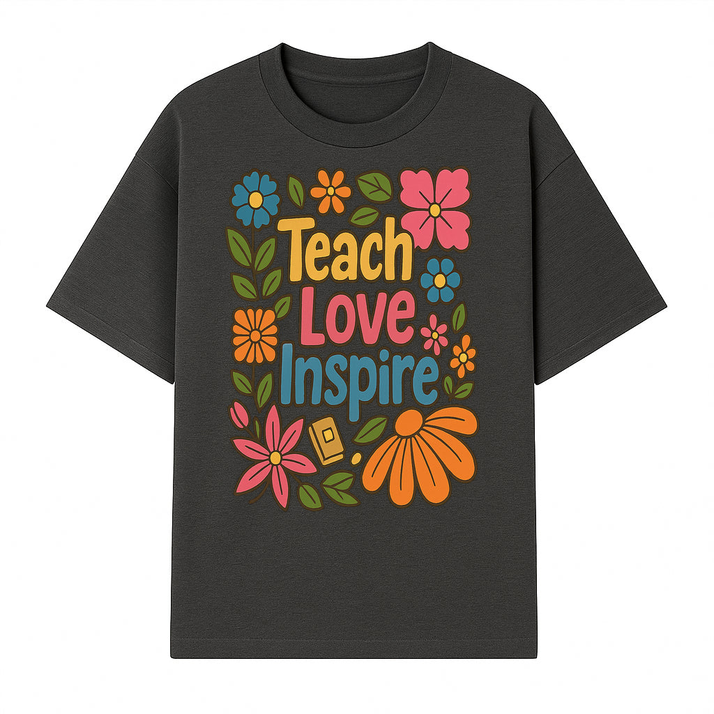 Teach Love Inspire Floral Art Print - Motivational Classroom Decor, Teacher Gift, Colorful Wall Art for Education - T-shirt 1758093361324.jpg