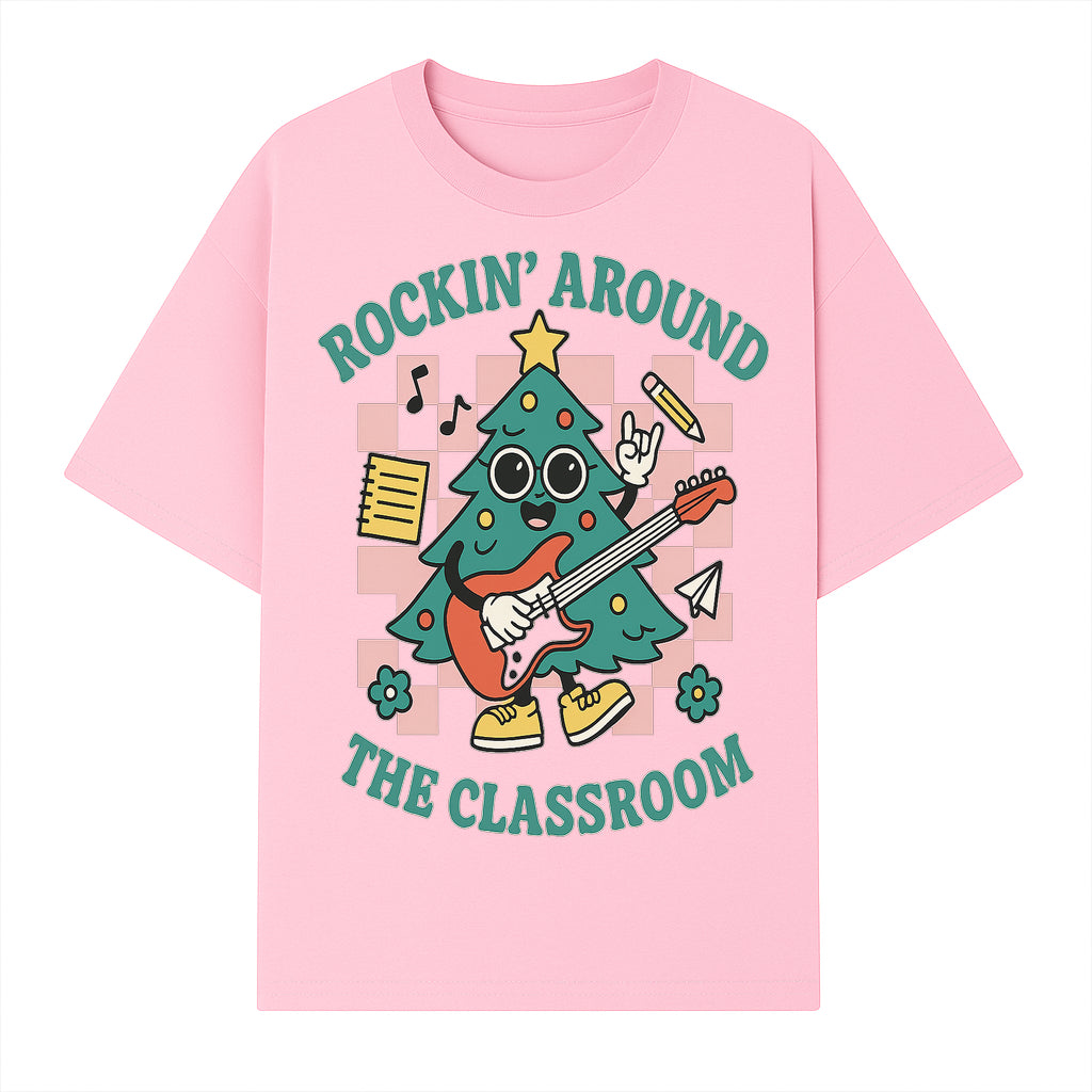 Rockin' Around the Classroom Christmas Tree Shirt | Fun Holiday T-Shirt for Teachers & Students | Music Theme Design - T-shirt 1758093361338.jpg