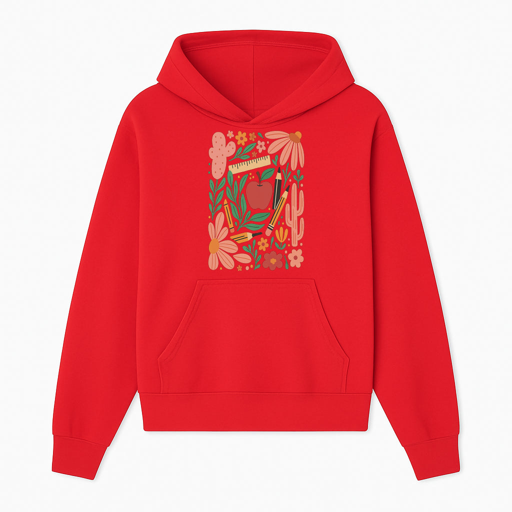 Back to School Art Print, Colorful Classroom Decor, Floral and Cactus Design, Apple, Pencils and Flowers, Nursery Wall Art - Hoodie 1758093361410.jpg