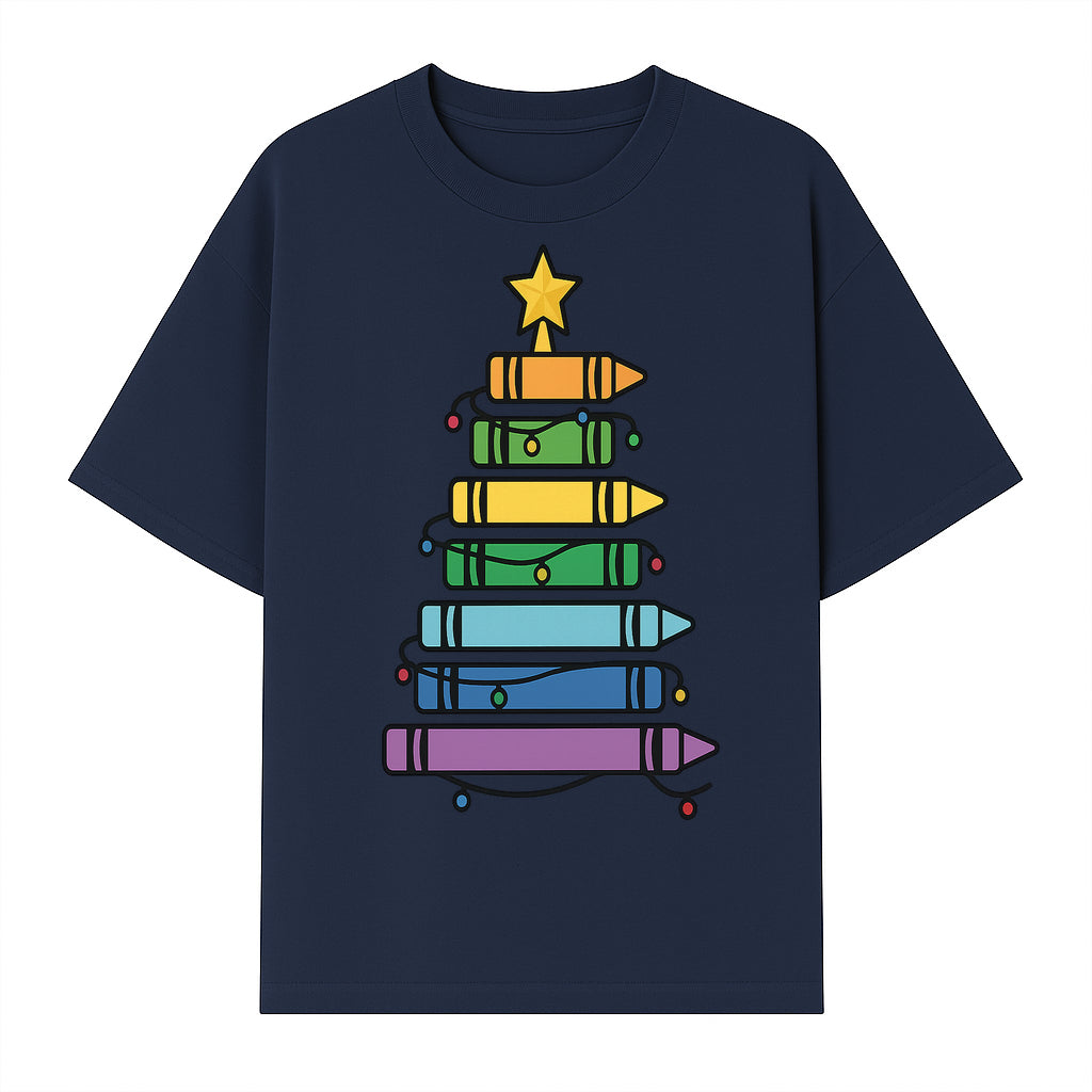 Crayon Christmas Tree Art Print - Colorful Holiday Decor, Fun Kids' Room Decoration, Unique Christmas Gift Idea - T-shirt 1758093361435.jpg