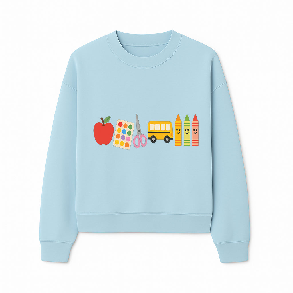 Colorful Kids' School Supplies Wall Art D cor - Apple, Crayons, Scissors & Bus - Classroom or Playroom Decoration - Sweatshirt 1758093361490.jpg