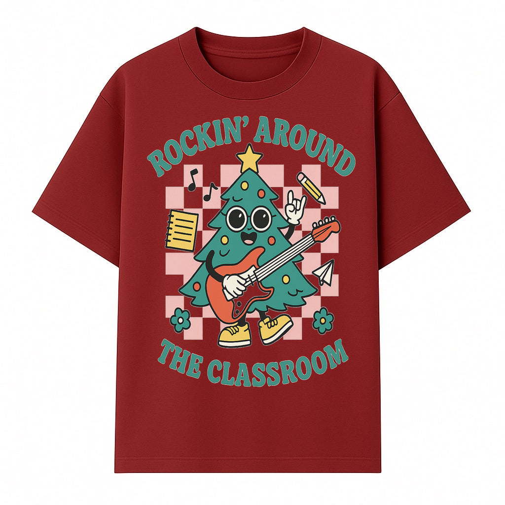 Rockin' Around the Classroom Christmas Tree Shirt | Fun Holiday T-Shirt for Teachers & Students | Music Theme Design - T-shirt 1758093361524.jpg