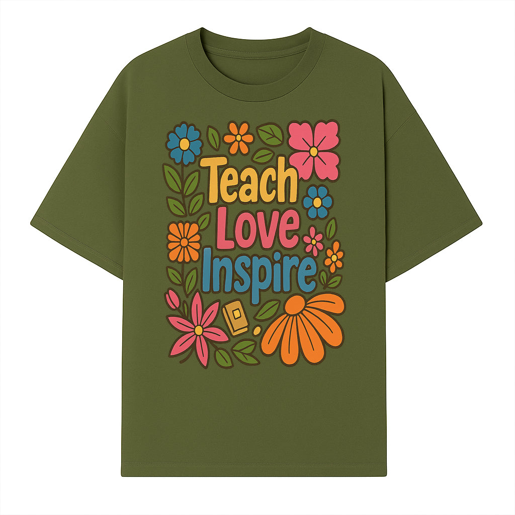 Teach Love Inspire Floral Art Print - Motivational Classroom Decor, Teacher Gift, Colorful Wall Art for Education - T-shirt 1758093361551.jpg