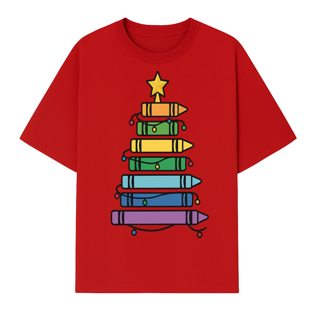 Crayon Christmas Tree Art Print - Colorful Holiday Decor, Fun Kids' Room Decoration, Unique Christmas Gift Idea - T-shirt 1758093361572.jpg