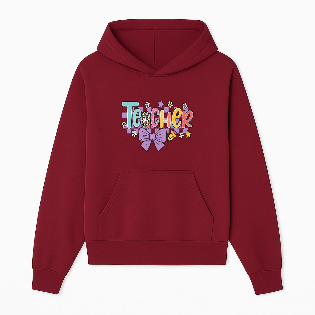 Colorful Teacher Design with Bow and Pencil - Cute Classroom Decor, Teacher Gifts, Back to School Supplies, Creative Educational Art - Hoodie 1758093361632.jpg
