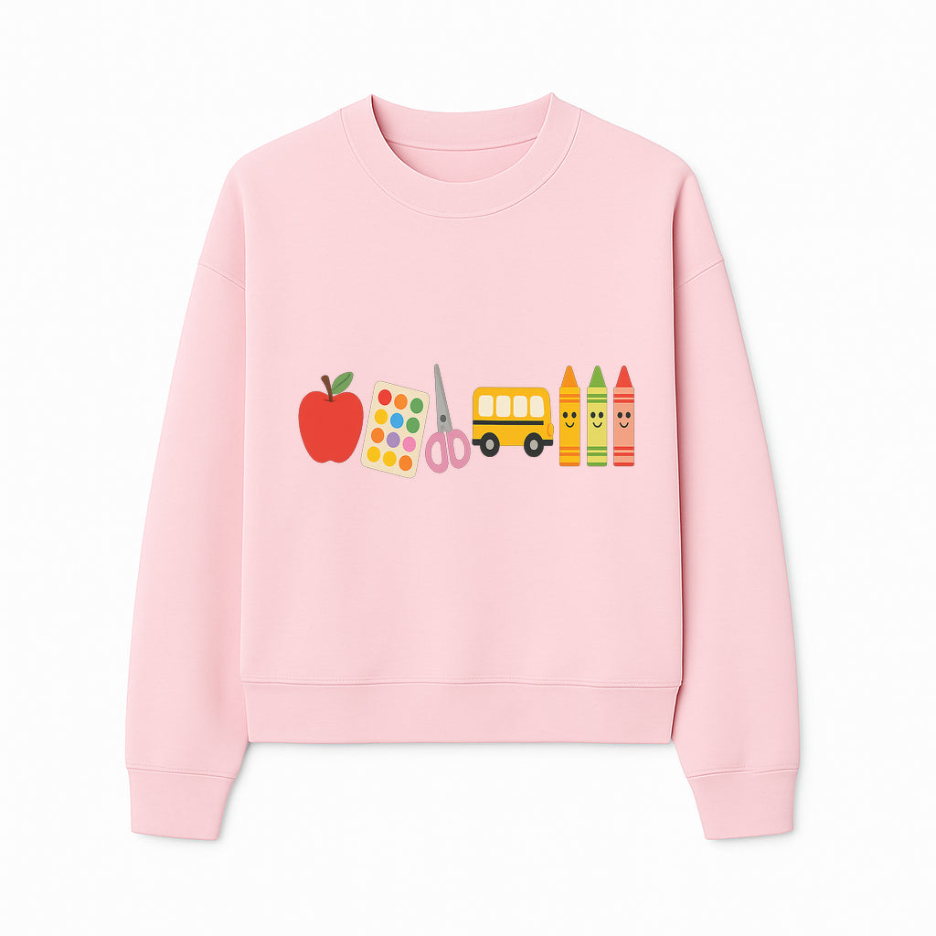 Colorful Kids' School Supplies Wall Art D cor - Apple, Crayons, Scissors & Bus - Classroom or Playroom Decoration - Sweatshirt 1758093361696.jpg