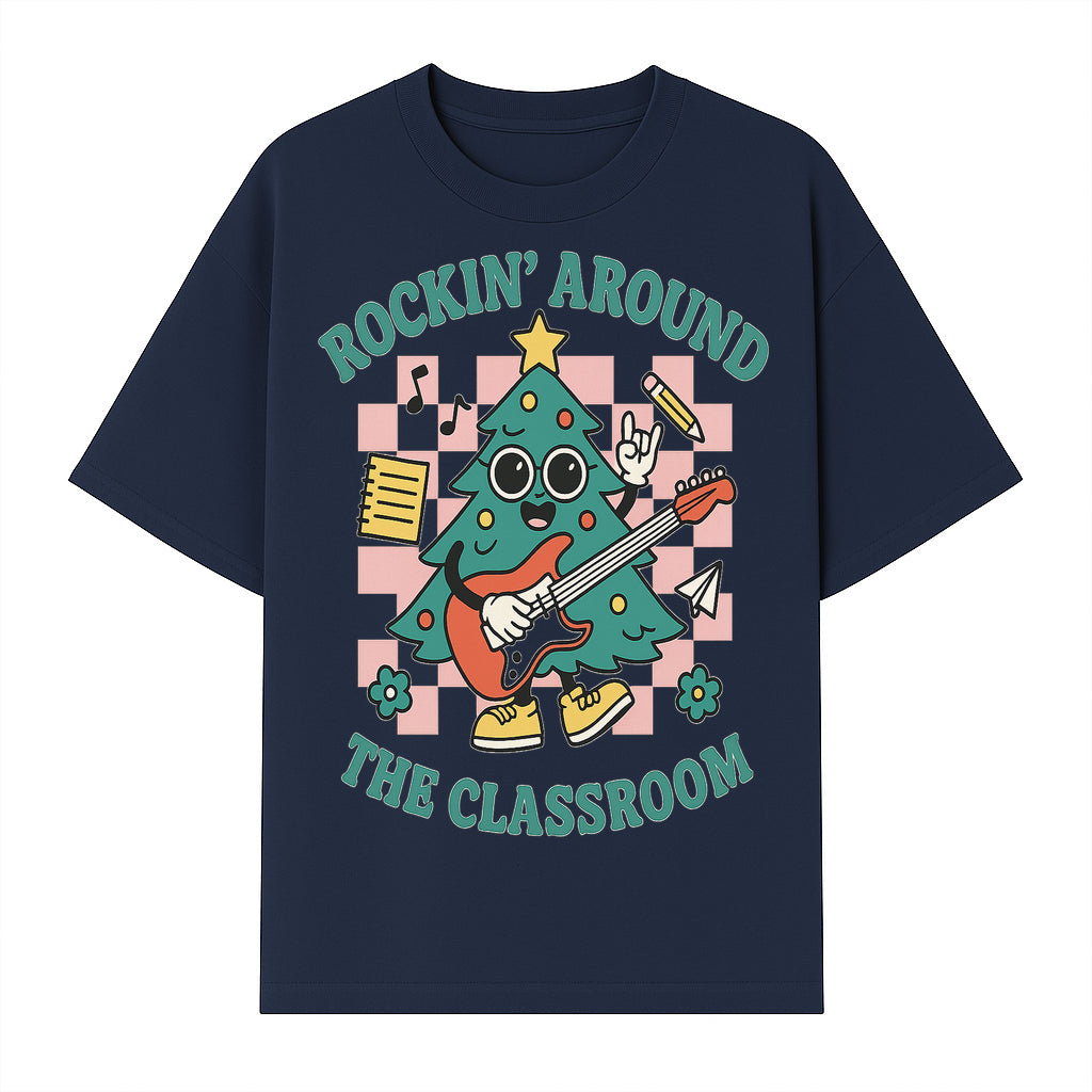 Rockin' Around the Classroom Christmas Tree Shirt | Fun Holiday T-Shirt for Teachers & Students | Music Theme Design - T-shirt 1758093361739.jpg