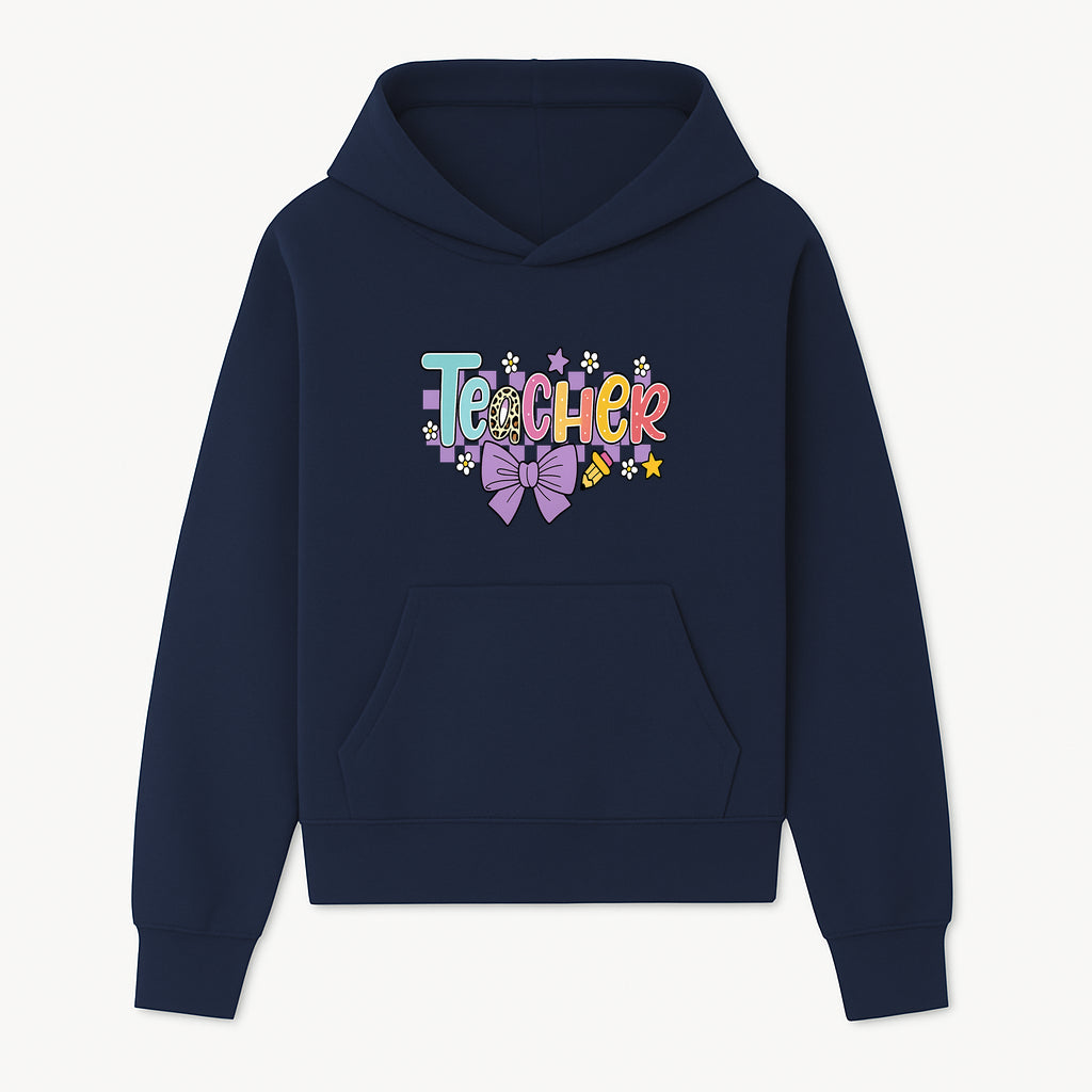 Colorful Teacher Design with Bow and Pencil - Cute Classroom Decor, Teacher Gifts, Back to School Supplies, Creative Educational Art - Hoodie 1758093361796.jpg