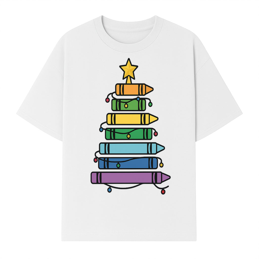 Crayon Christmas Tree Art Print - Colorful Holiday Decor, Fun Kids' Room Decoration, Unique Christmas Gift Idea - T-shirt 1758093361854.jpg