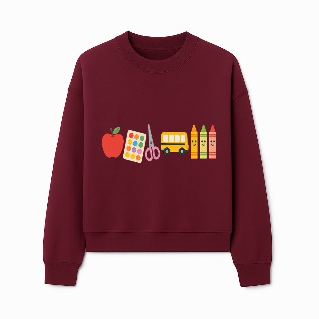 Colorful Kids' School Supplies Wall Art D cor - Apple, Crayons, Scissors & Bus - Classroom or Playroom Decoration - Sweatshirt 1758093361856.jpg