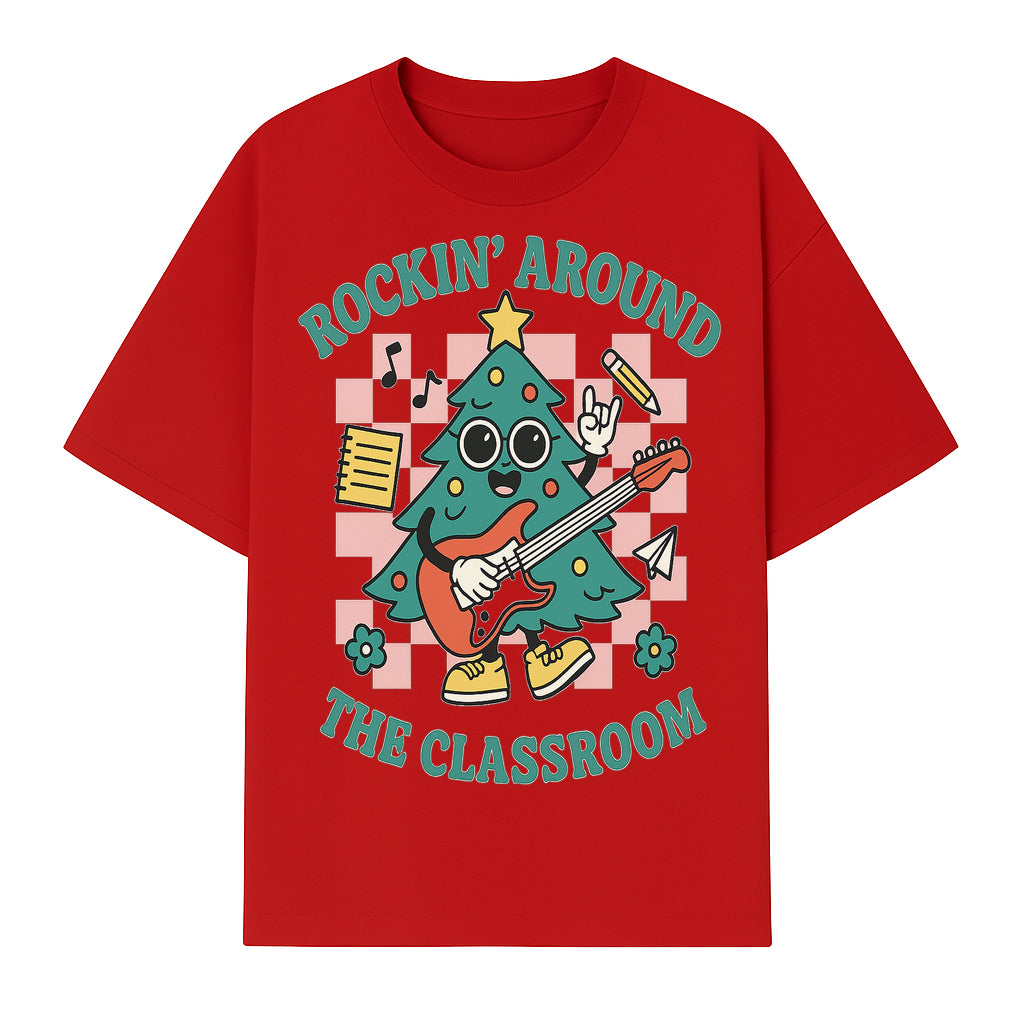 Rockin' Around the Classroom Christmas Tree Shirt | Fun Holiday T-Shirt for Teachers & Students | Music Theme Design - T-shirt 1758093361947.jpg