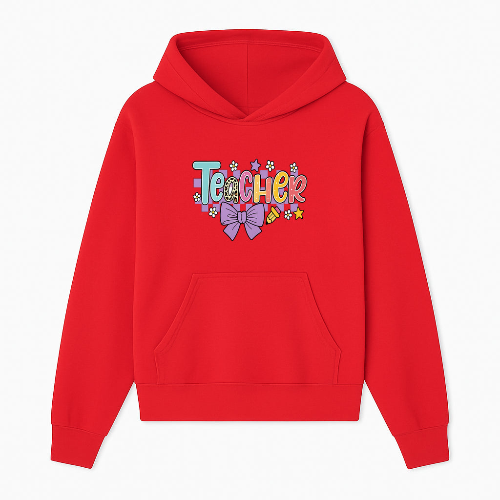 Colorful Teacher Design with Bow and Pencil - Cute Classroom Decor, Teacher Gifts, Back to School Supplies, Creative Educational Art - Hoodie 1758093361967.jpg