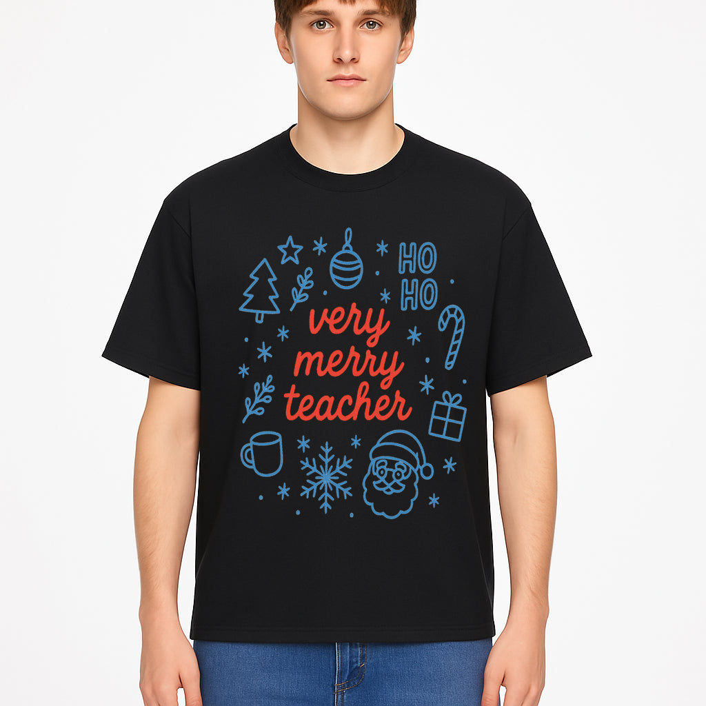 Very Merry Teacher Christmas Design - Festive Holiday Gift, Teacher Appreciation, Cute Santa, and Winter Elements - T-shirt 1758093361980.jpg