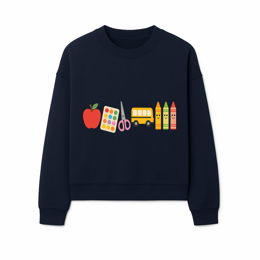 Colorful Kids' School Supplies Wall Art D cor - Apple, Crayons, Scissors & Bus - Classroom or Playroom Decoration - Sweatshirt 1758093362008.jpg