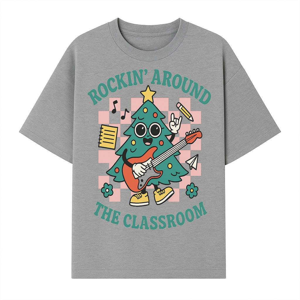 Rockin' Around the Classroom Christmas Tree Shirt | Fun Holiday T-Shirt for Teachers & Students | Music Theme Design - T-shirt 1758093362130.jpg
