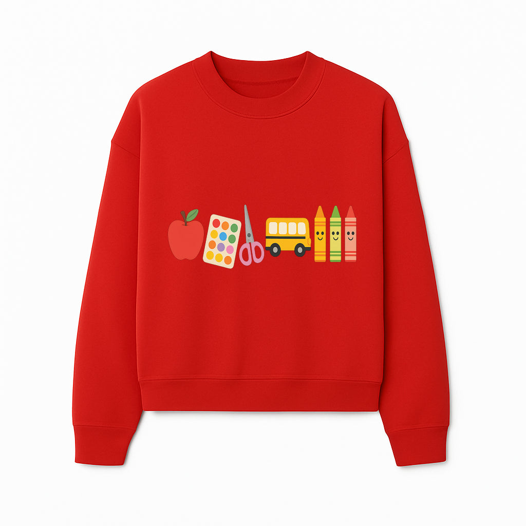 Colorful Kids' School Supplies Wall Art D cor - Apple, Crayons, Scissors & Bus - Classroom or Playroom Decoration - Sweatshirt 1758093362199.jpg