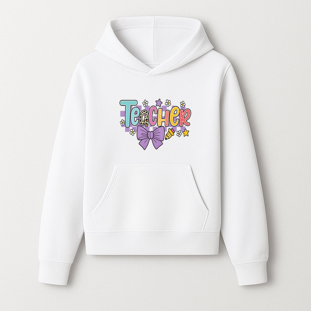 Colorful Teacher Design with Bow and Pencil - Cute Classroom Decor, Teacher Gifts, Back to School Supplies, Creative Educational Art - Hoodie 1758093362273.jpg