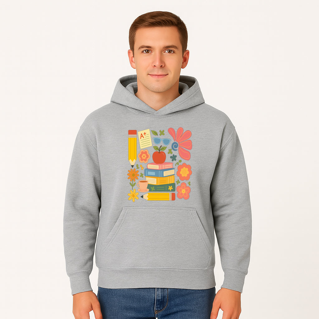 Back to School Art Print - Colorful Books, Apple, Pencils, Flowers, A+ Note - Classroom Decor, Study Zone, Education Gift - Hoodie 1758093362357.jpg