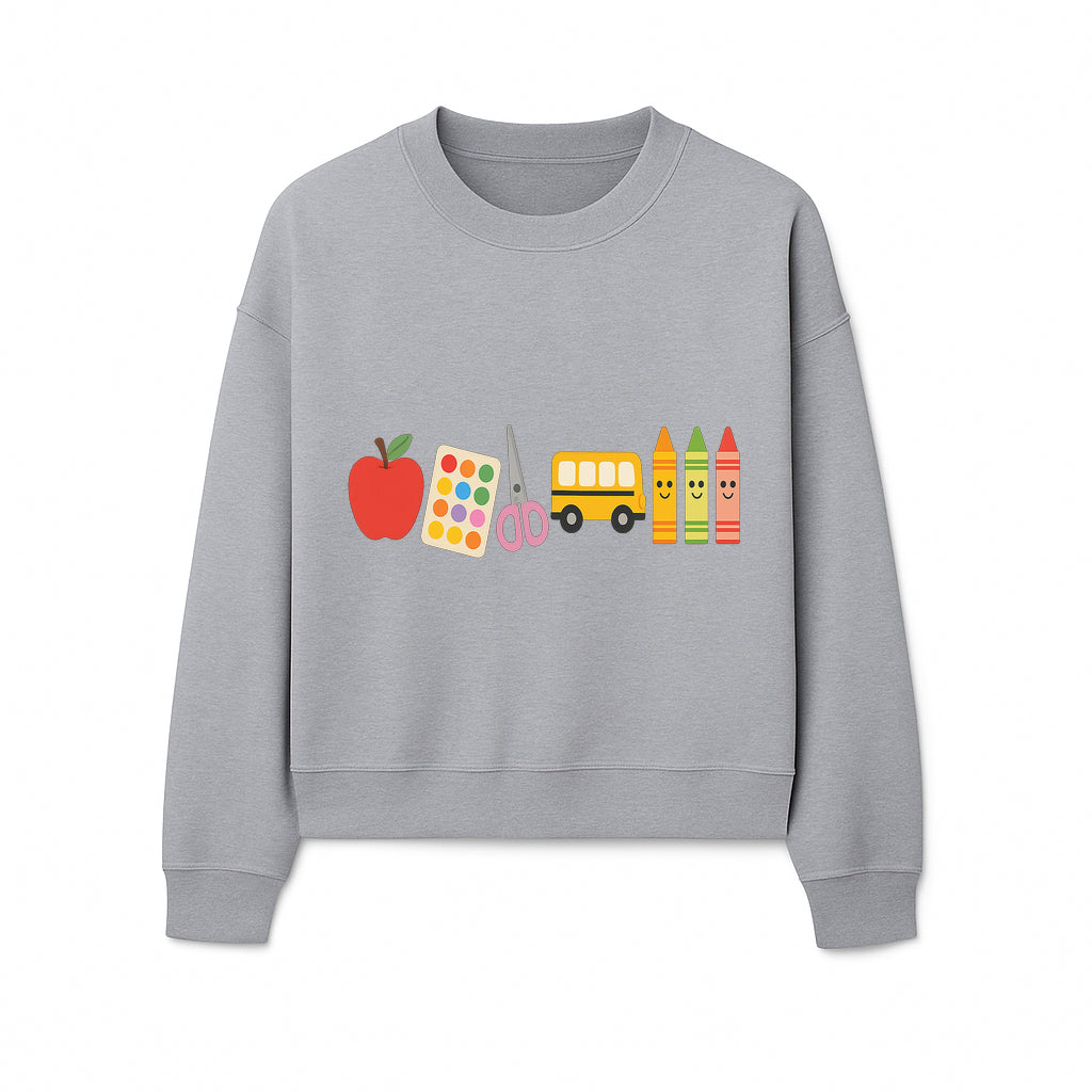 Colorful Kids' School Supplies Wall Art D cor - Apple, Crayons, Scissors & Bus - Classroom or Playroom Decoration - Sweatshirt 1758093362371.jpg