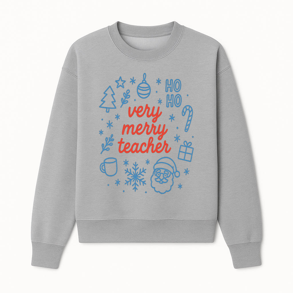 Very Merry Teacher Christmas Design - Festive Holiday Gift, Teacher Appreciation, Cute Santa, and Winter Elements - Sweatshirt 1758093362413.jpg