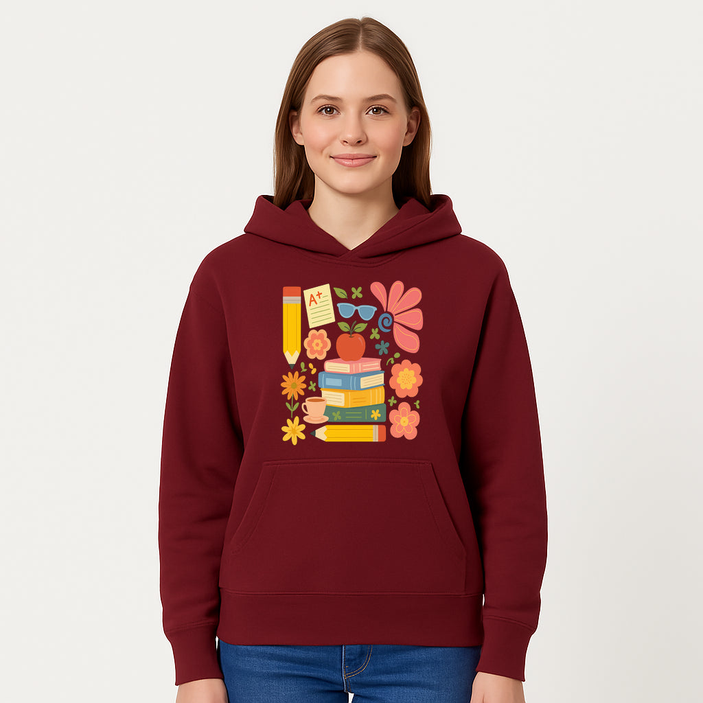 Back to School Art Print - Colorful Books, Apple, Pencils, Flowers, A+ Note - Classroom Decor, Study Zone, Education Gift - Hoodie 1758093362539.jpg