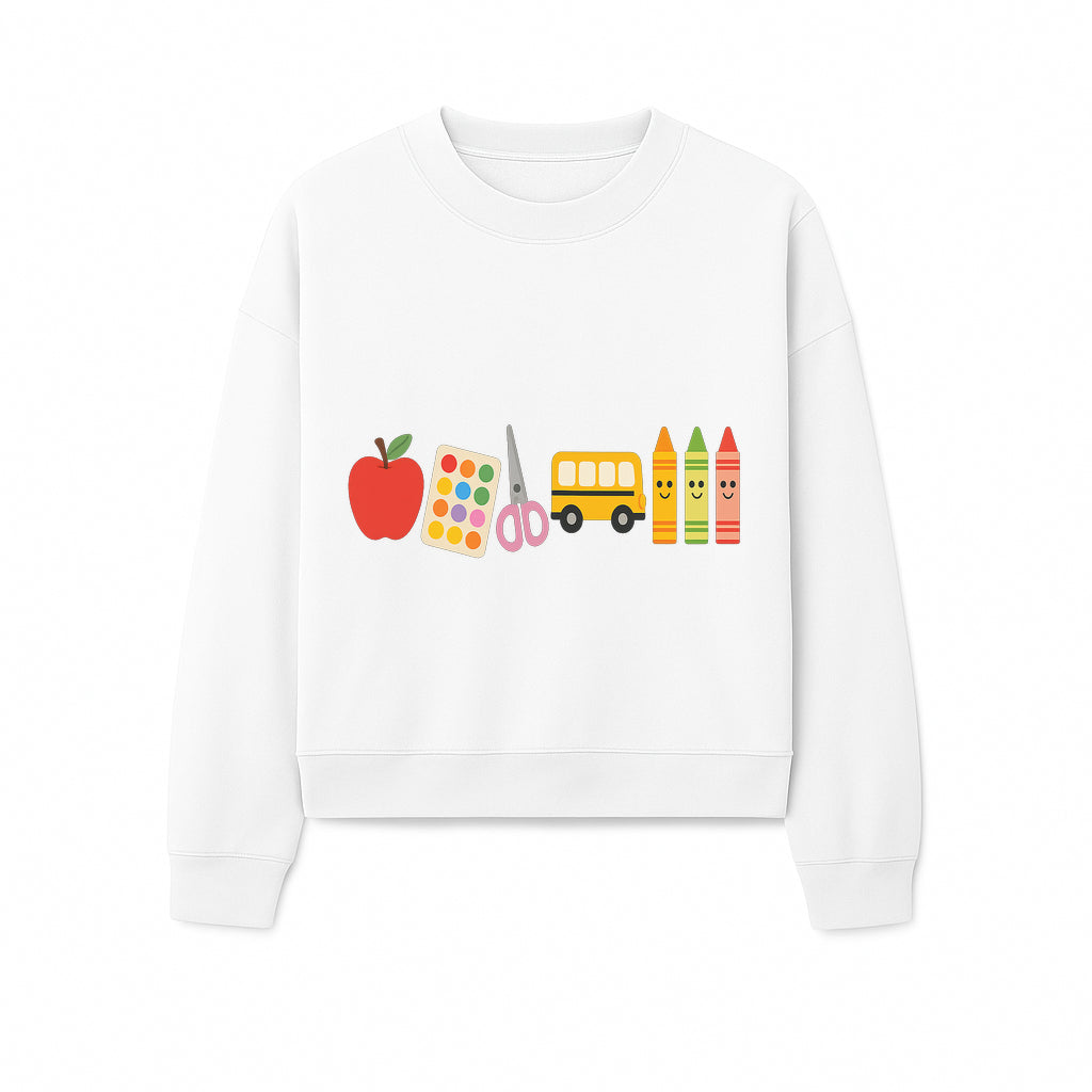Colorful Kids' School Supplies Wall Art D cor - Apple, Crayons, Scissors & Bus - Classroom or Playroom Decoration - Sweatshirt 1758093362568.jpg