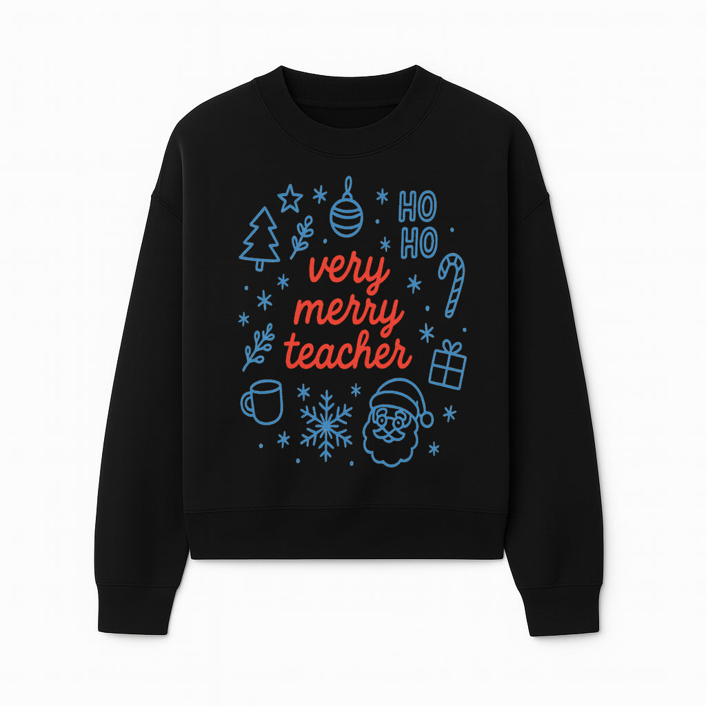 Very Merry Teacher Christmas Design - Festive Holiday Gift, Teacher Appreciation, Cute Santa, and Winter Elements - Sweatshirt 1758093362585.jpg