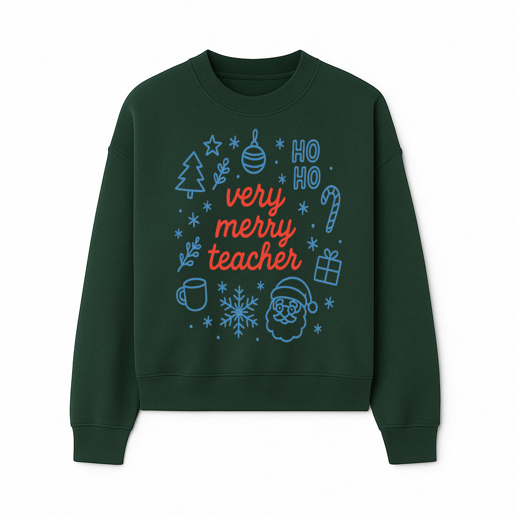 Very Merry Teacher Christmas Design - Festive Holiday Gift, Teacher Appreciation, Cute Santa, and Winter Elements - Sweatshirt 1758093362953.jpg
