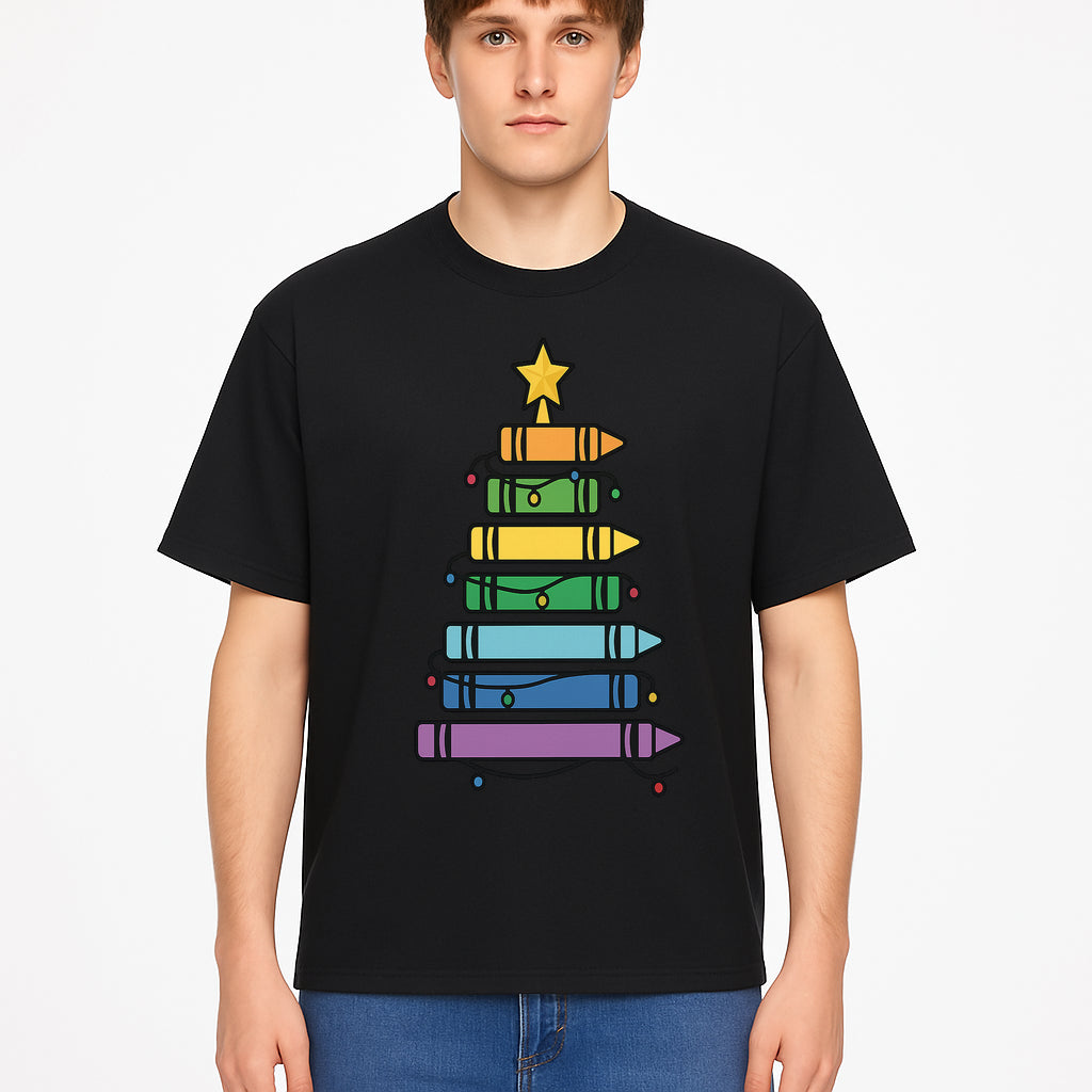 Crayon Christmas Tree Art Print - Colorful Holiday Decor, Fun Kids' Room Decoration, Unique Christmas Gift Idea - T-shirt 1758093362979.jpg