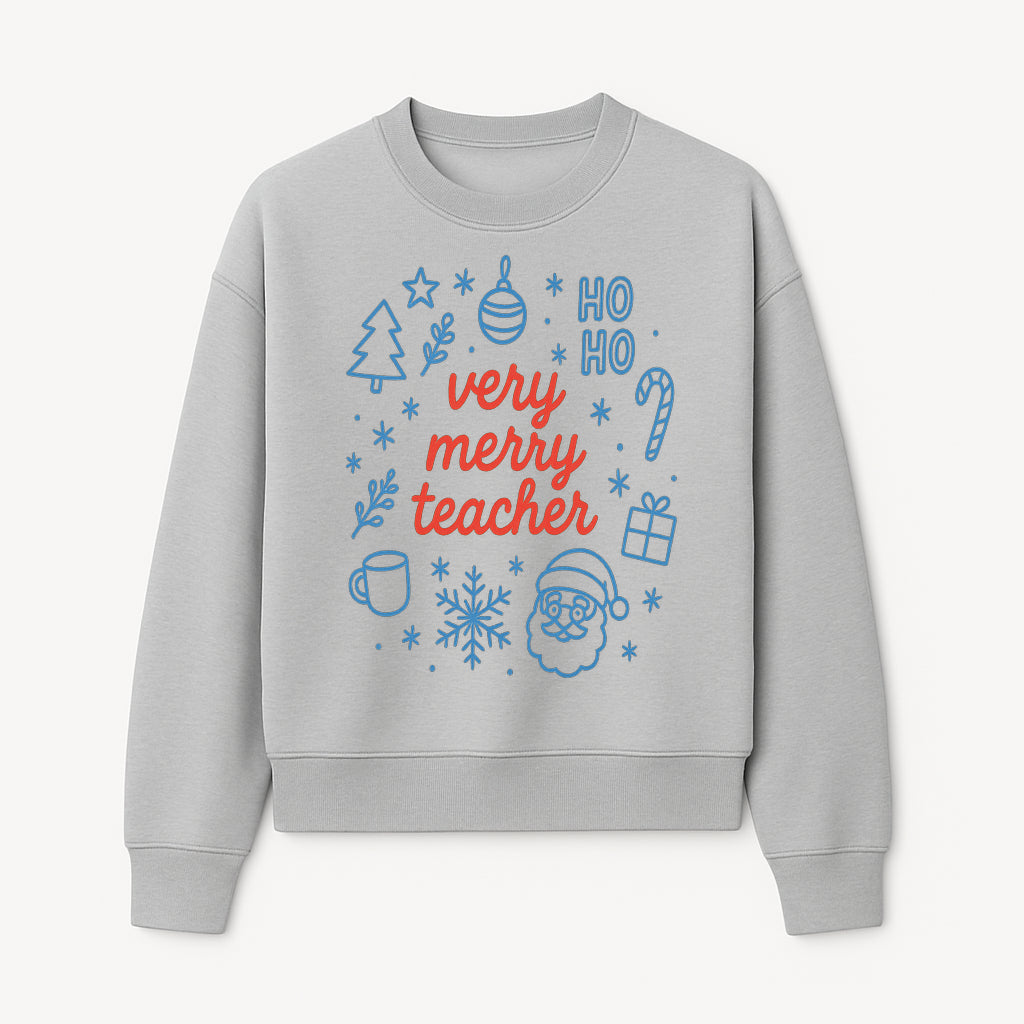 Very Merry Teacher Christmas Design - Festive Holiday Gift, Teacher Appreciation, Cute Santa, and Winter Elements - Sweatshirt 1758093363120.jpg