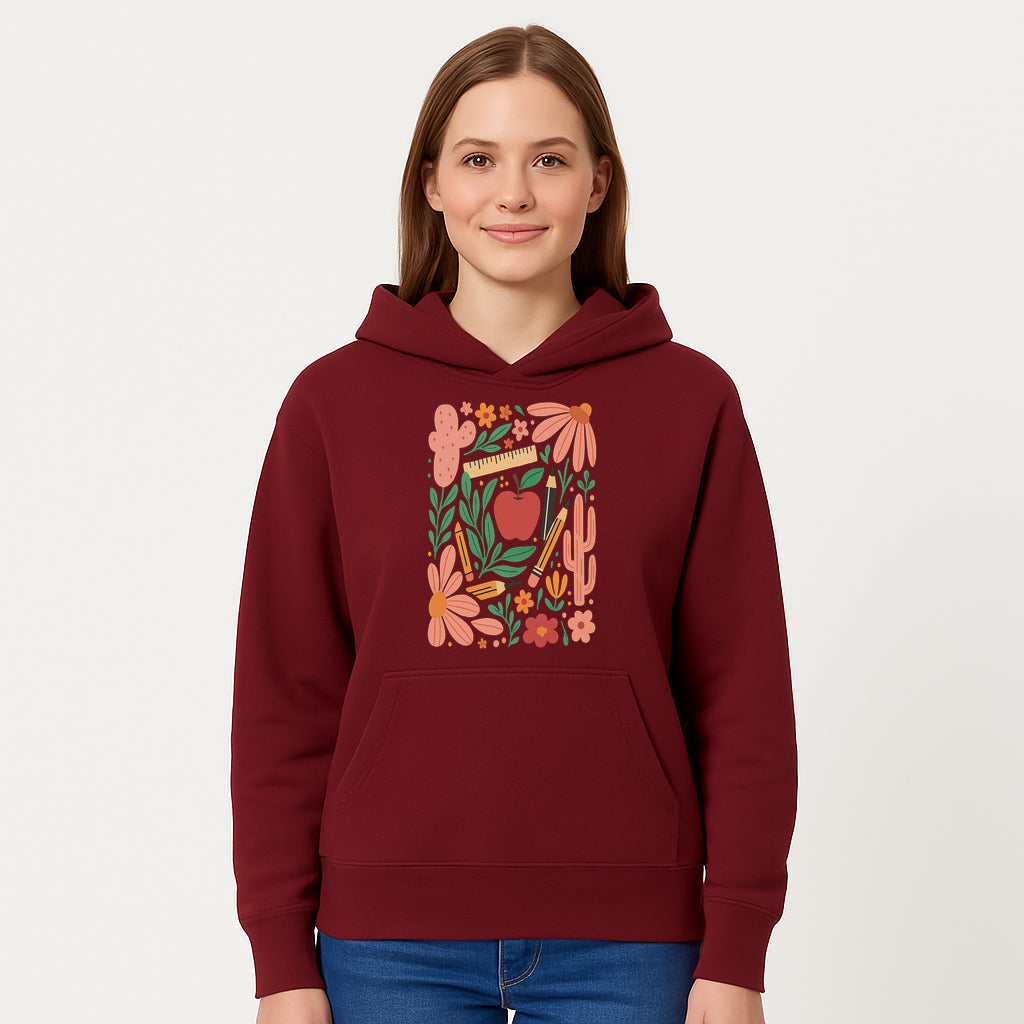 Back to School Art Print, Colorful Classroom Decor, Floral and Cactus Design, Apple, Pencils and Flowers, Nursery Wall Art - Hoodie 1758093363155.jpg