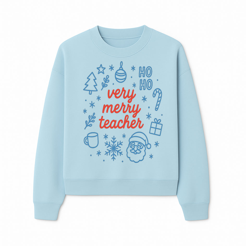 Very Merry Teacher Christmas Design - Festive Holiday Gift, Teacher Appreciation, Cute Santa, and Winter Elements - Sweatshirt 1758093363302.jpg