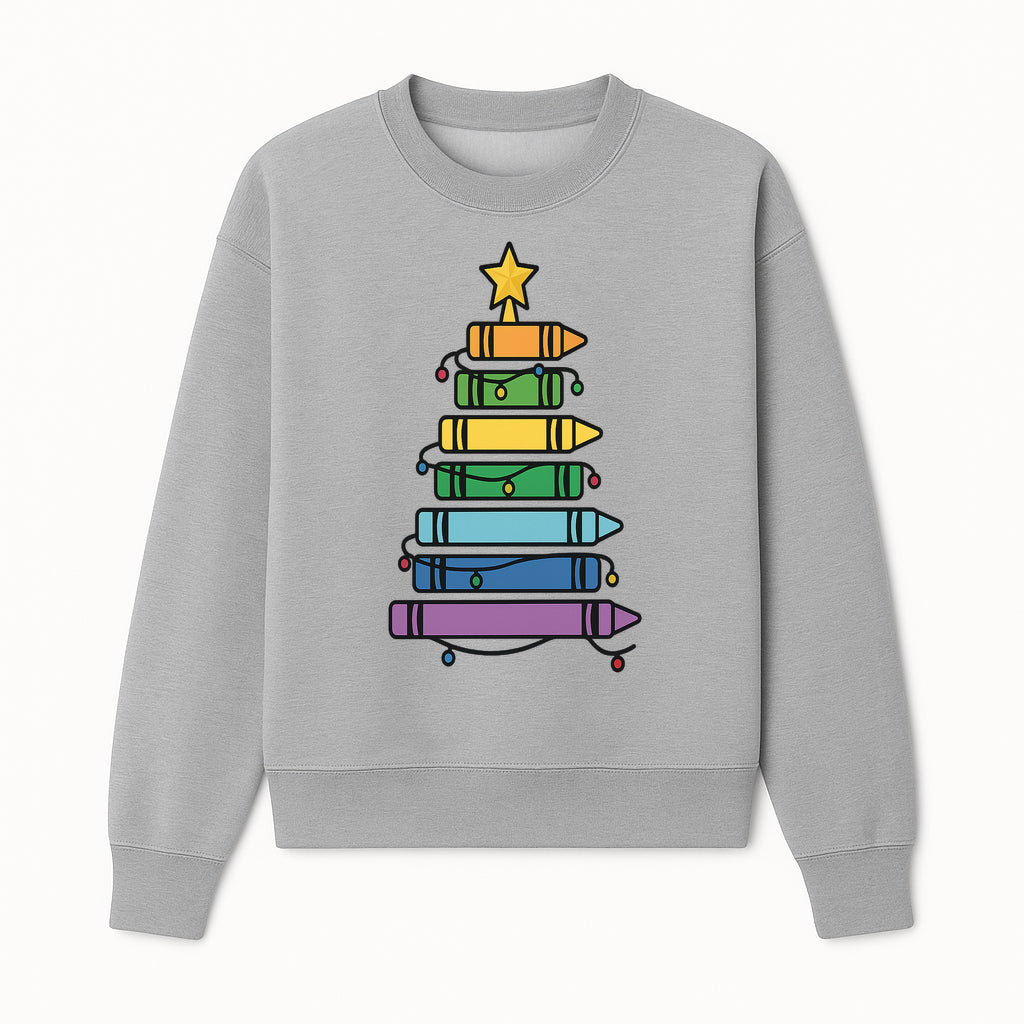 Crayon Christmas Tree Art Print - Colorful Holiday Decor, Fun Kids' Room Decoration, Unique Christmas Gift Idea - Sweatshirt 1758093363330.jpg