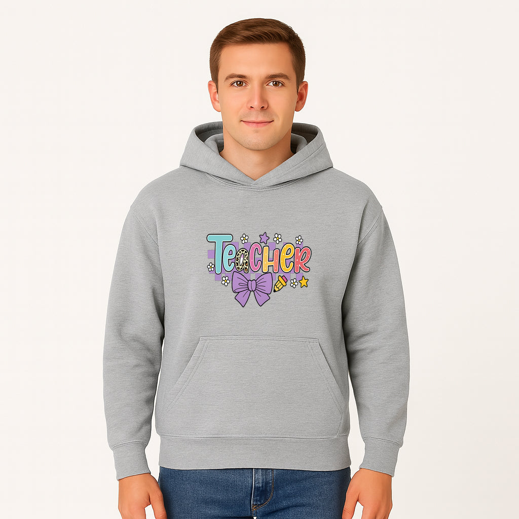 Colorful Teacher Design with Bow and Pencil - Cute Classroom Decor, Teacher Gifts, Back to School Supplies, Creative Educational Art - Hoodie 1758093363423.jpg