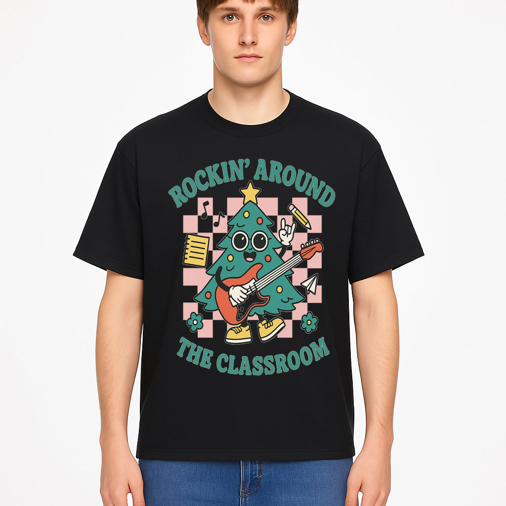 Rockin' Around the Classroom Christmas Tree Shirt | Fun Holiday T-Shirt for Teachers & Students | Music Theme Design - T-shirt 1758093363491.jpg