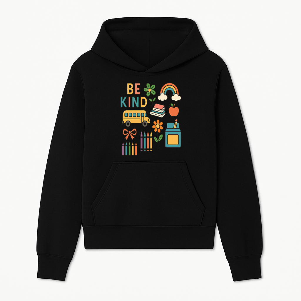 Be Kind Back to School Art Print with Rainbow, Flower, Bus, Crayons, Books, Apple - Classroom Decor for Kids - Hoodie 1758093363498.jpg