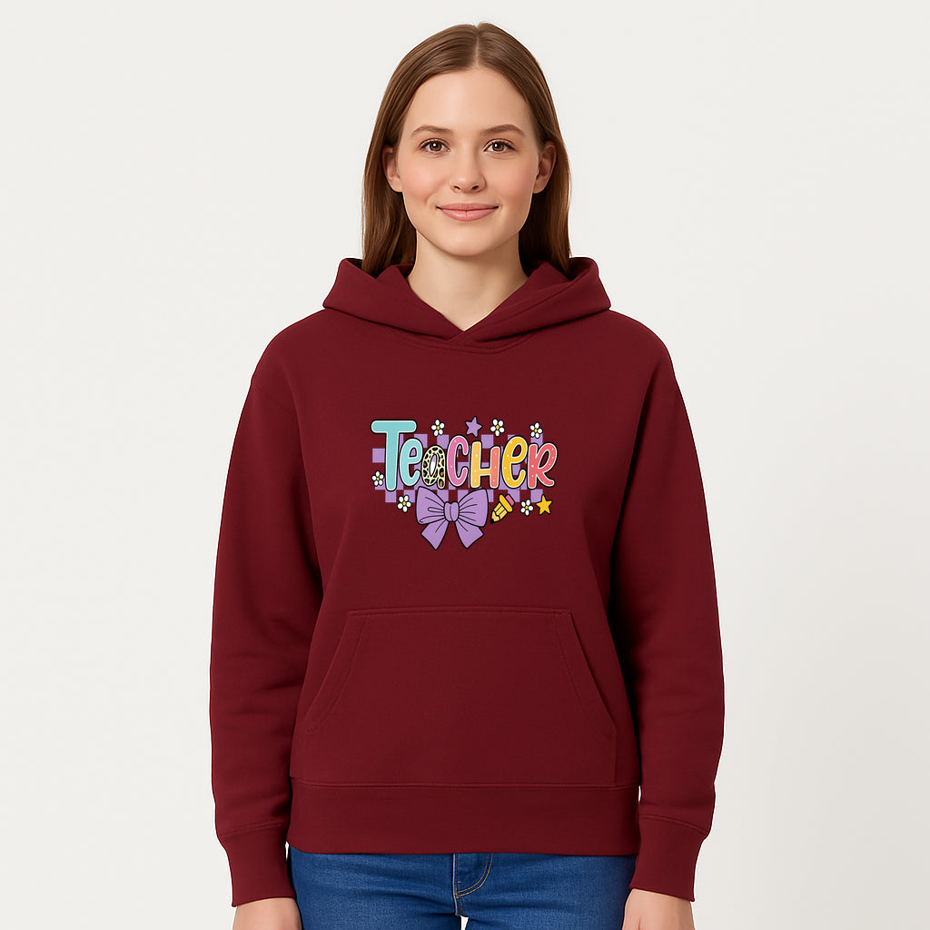Colorful Teacher Design with Bow and Pencil - Cute Classroom Decor, Teacher Gifts, Back to School Supplies, Creative Educational Art - Hoodie 1758093363574.jpg