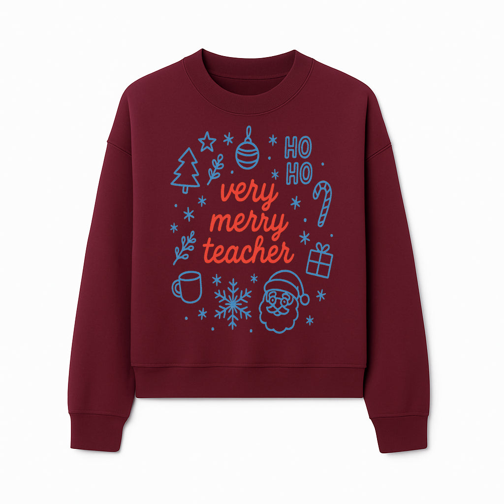 Very Merry Teacher Christmas Design - Festive Holiday Gift, Teacher Appreciation, Cute Santa, and Winter Elements - Sweatshirt 1758093363614.jpg