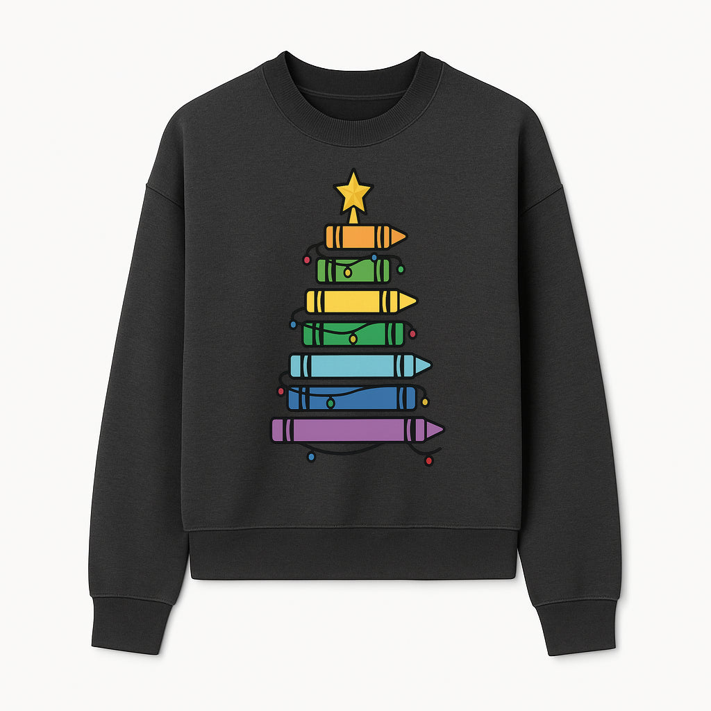 Crayon Christmas Tree Art Print - Colorful Holiday Decor, Fun Kids' Room Decoration, Unique Christmas Gift Idea - Sweatshirt 1758093363694.jpg