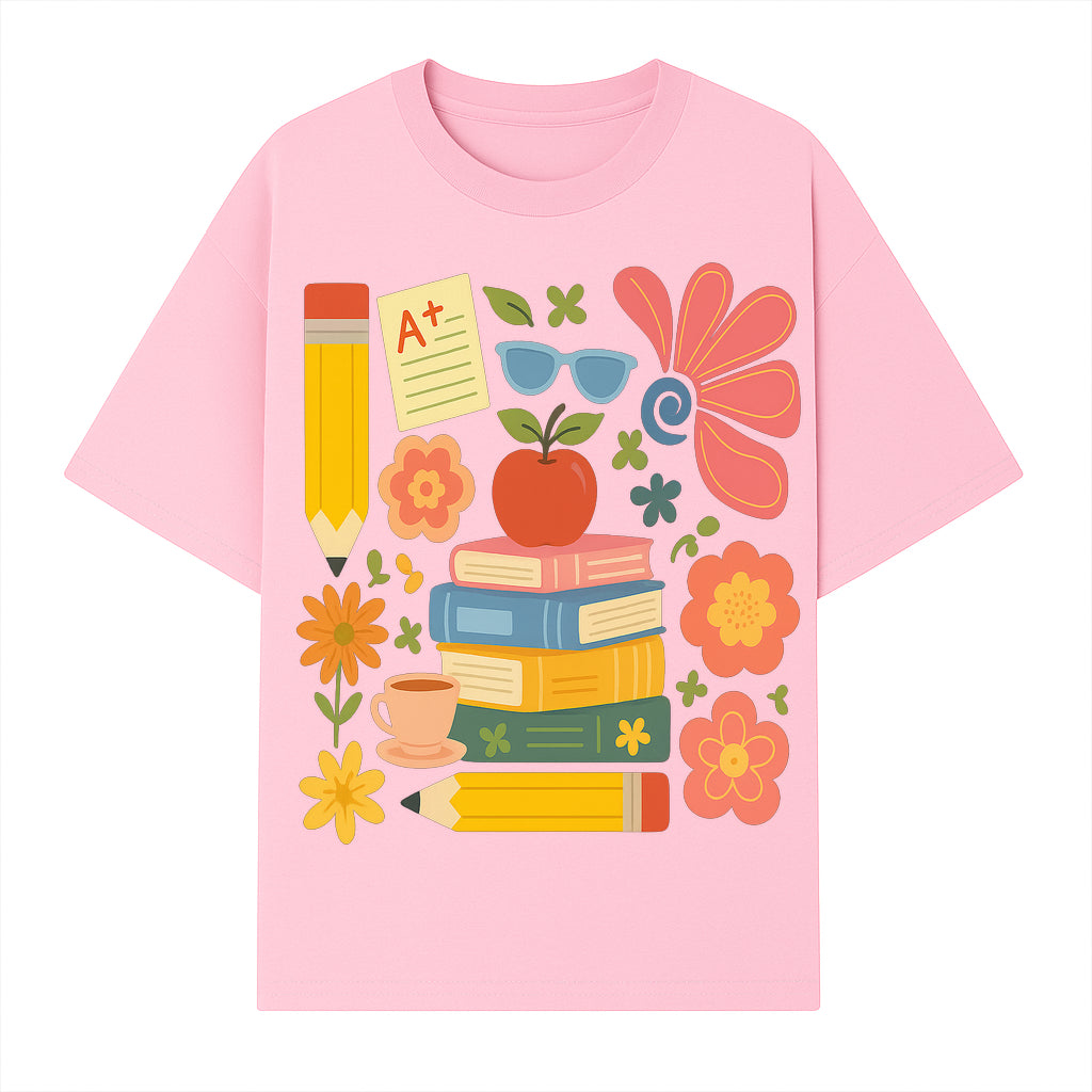 Back to School Art Print - Colorful Books, Apple, Pencils, Flowers, A+ Note - Classroom Decor, Study Zone, Education Gift - T-shirt 1758093363707.jpg