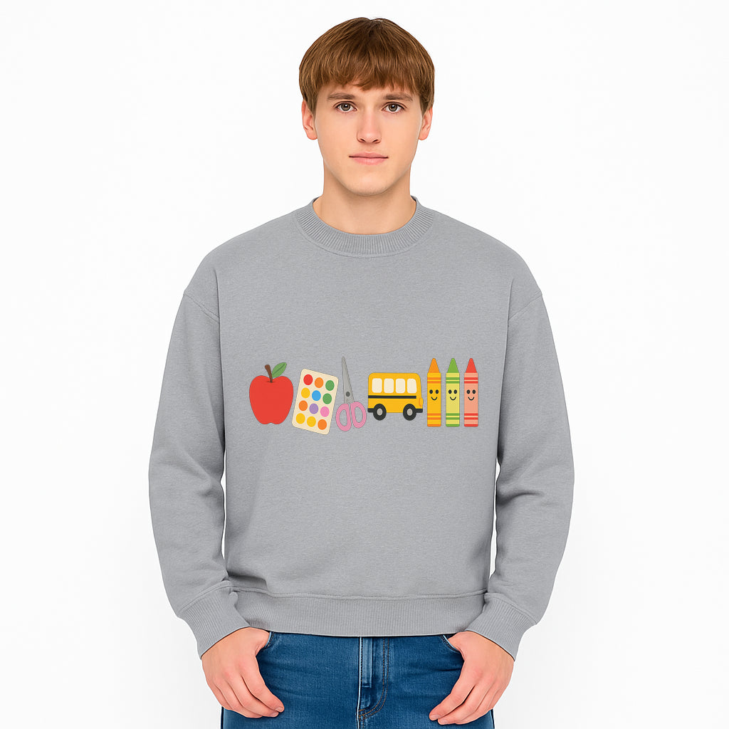Colorful Kids' School Supplies Wall Art D cor - Apple, Crayons, Scissors & Bus - Classroom or Playroom Decoration - Sweatshirt 1758093363729.jpg