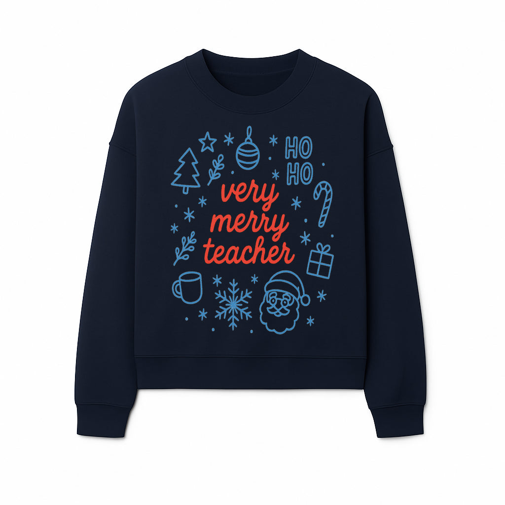 Very Merry Teacher Christmas Design - Festive Holiday Gift, Teacher Appreciation, Cute Santa, and Winter Elements - Sweatshirt 1758093363830.jpg