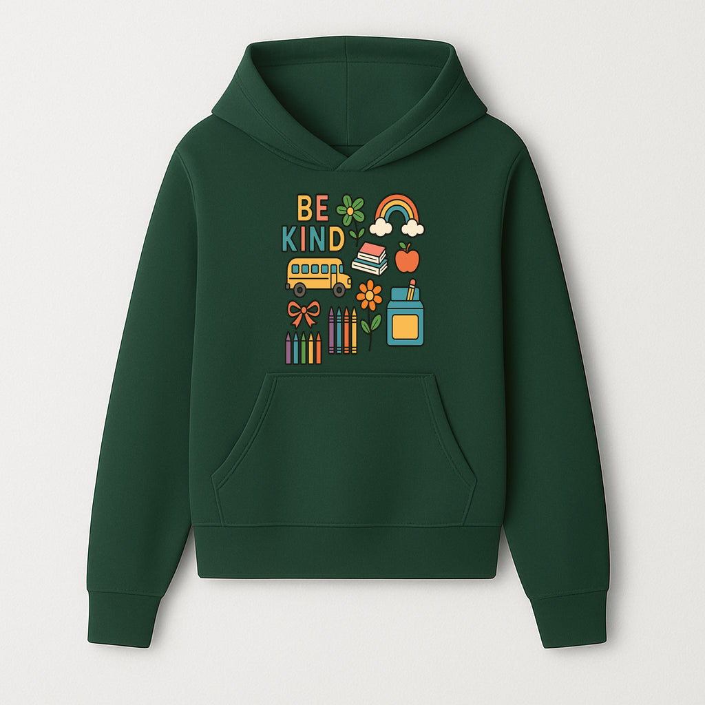 Be Kind Back to School Art Print with Rainbow, Flower, Bus, Crayons, Books, Apple - Classroom Decor for Kids - Hoodie 1758093363847.jpg