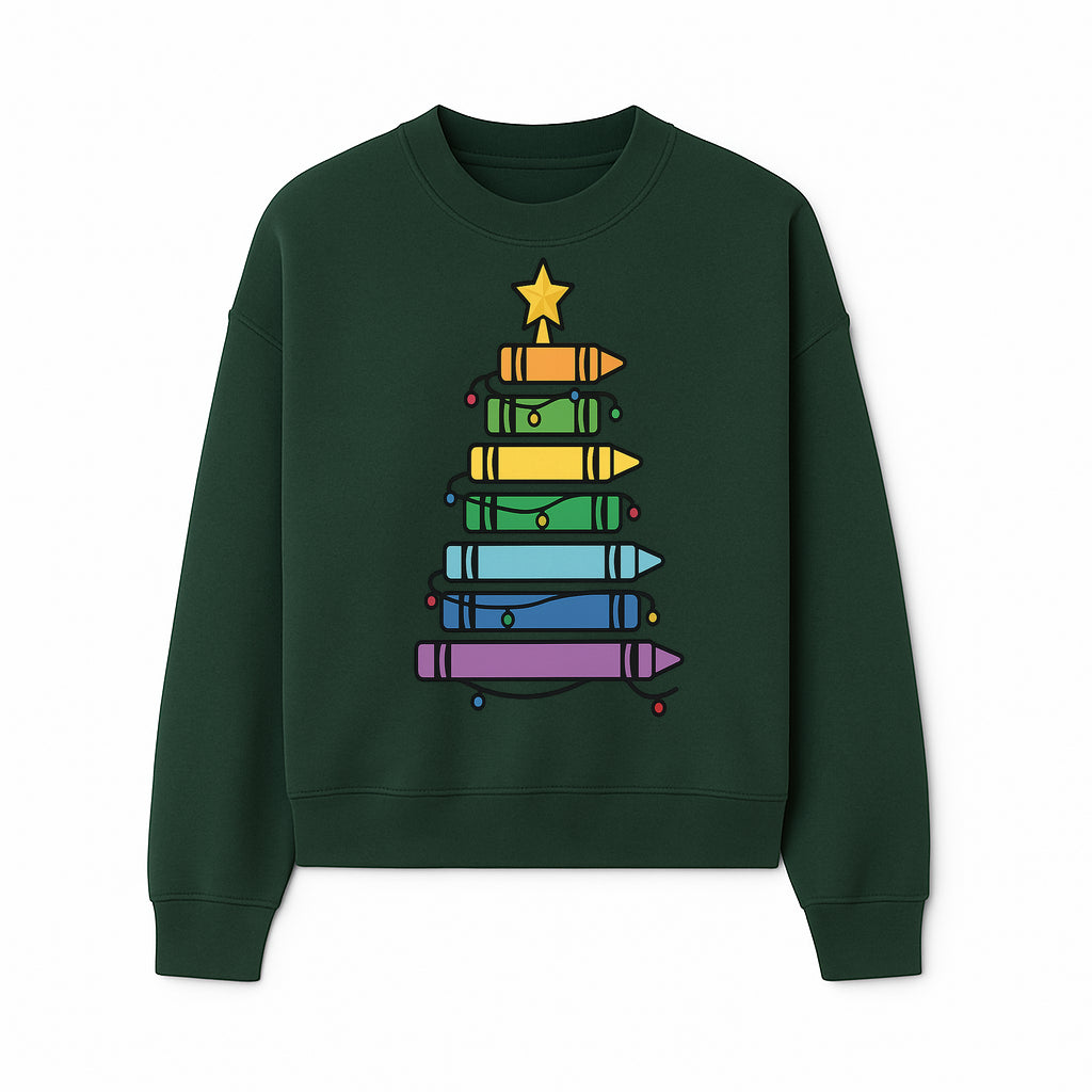 Crayon Christmas Tree Art Print - Colorful Holiday Decor, Fun Kids' Room Decoration, Unique Christmas Gift Idea - Sweatshirt 1758093363863.jpg