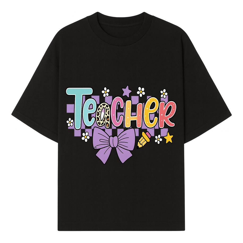 Colorful Teacher Design with Bow and Pencil - Cute Classroom Decor, Teacher Gifts, Back to School Supplies, Creative Educational Art - T-shirt 1758093363917.jpg