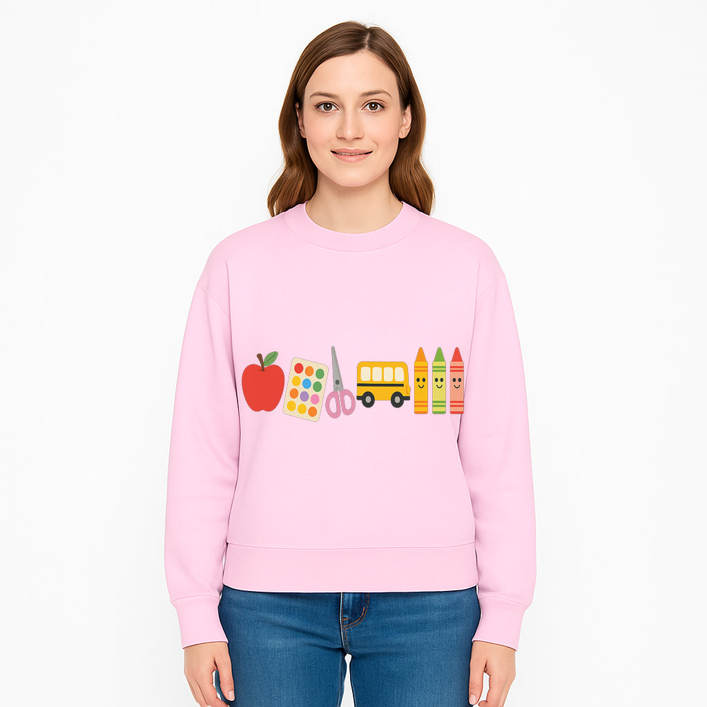 Colorful Kids' School Supplies Wall Art D cor - Apple, Crayons, Scissors & Bus - Classroom or Playroom Decoration - Sweatshirt 1758093363939.jpg