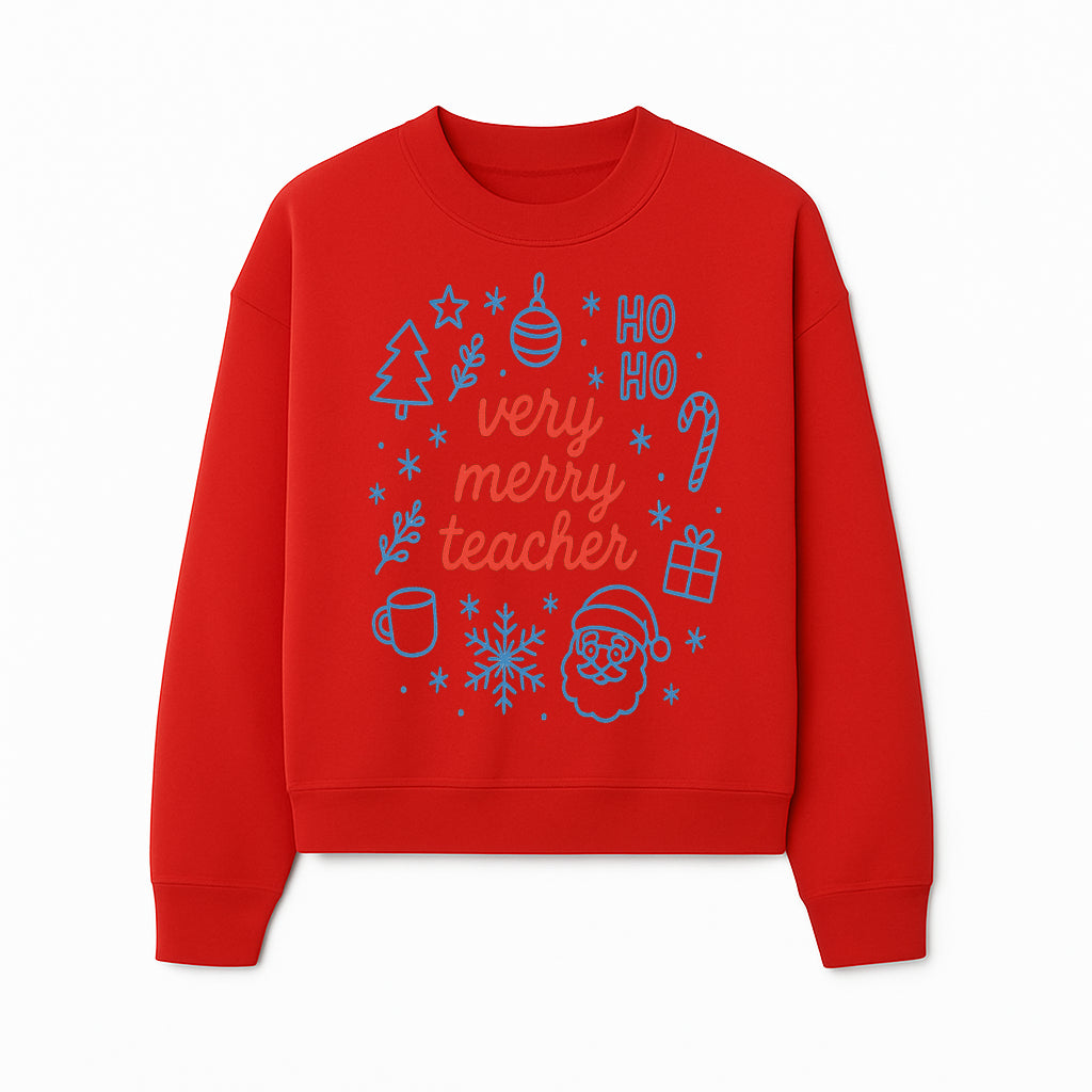 Very Merry Teacher Christmas Design - Festive Holiday Gift, Teacher Appreciation, Cute Santa, and Winter Elements - Sweatshirt 1758093364005.jpg