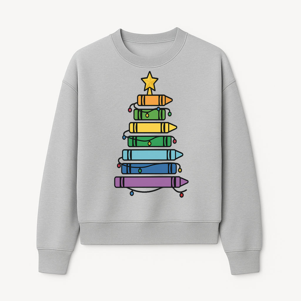 Crayon Christmas Tree Art Print - Colorful Holiday Decor, Fun Kids' Room Decoration, Unique Christmas Gift Idea - Sweatshirt 1758093364007.jpg