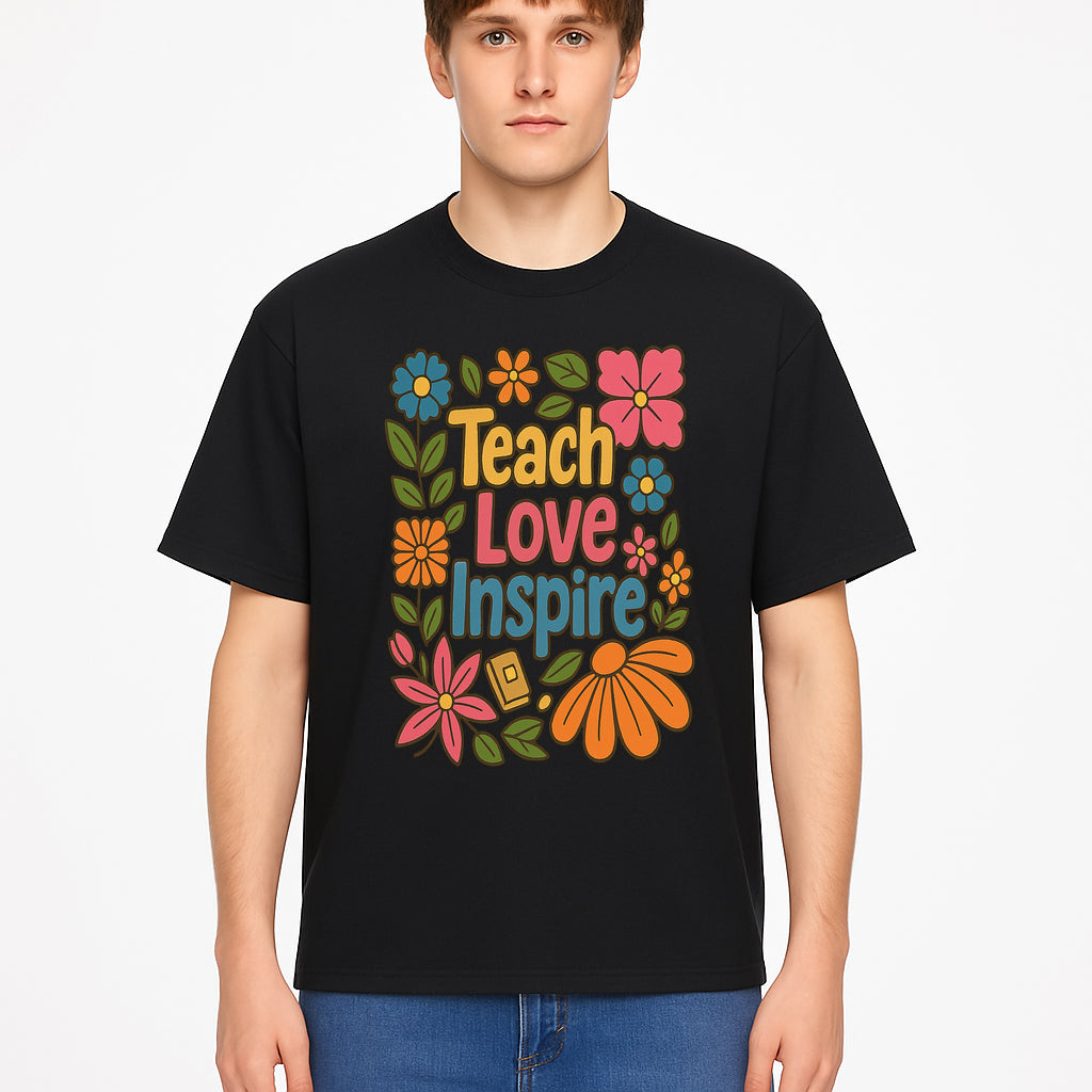 Teach Love Inspire Floral Art Print - Motivational Classroom Decor, Teacher Gift, Colorful Wall Art for Education - T-shirt 1758093364014.jpg